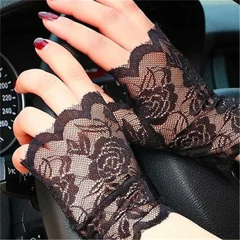 

Summer Women Lady Lace Sunscreen Fingerless Gloves Driving Anti-UV Party Gloves