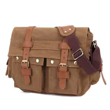 Men Canvas Leather Crossbody Bag Men Military Army Vintage Messenger Bags Large Shoulder Bag Casual Travel Bags