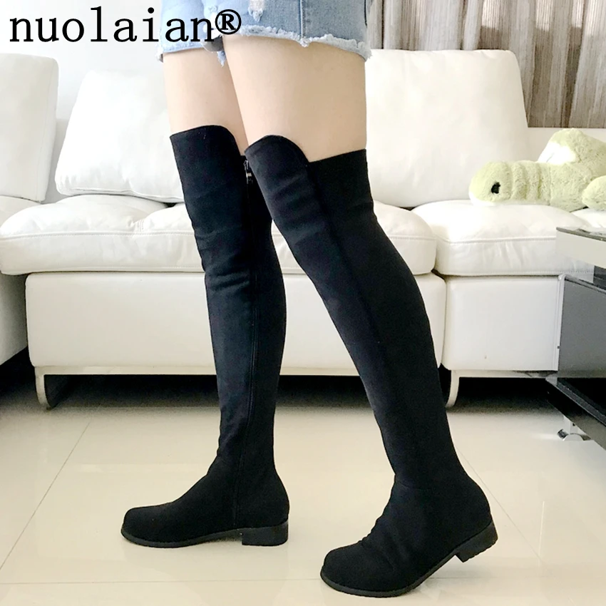 

Womens Faux Suede Leather Winter Shoes Lady Over The Knee Long Boots Woman Black Winter Boot Stretch Thigh High Boots Shoe Women