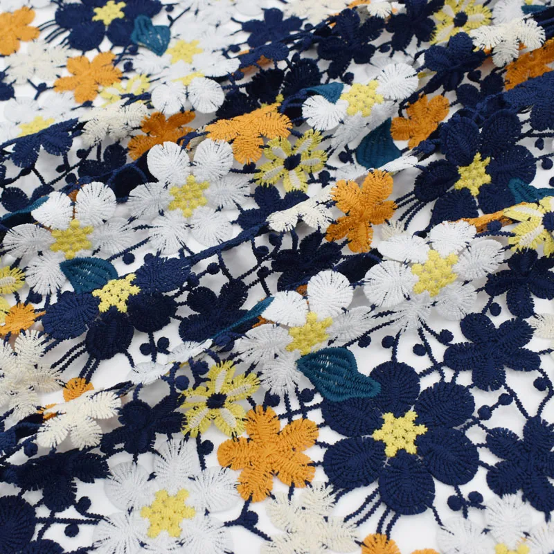

Colours Daisy embroidered water-soluble lace fabric for dress bazin riche getzner telas por metro tissu tissus au metre tela DIY