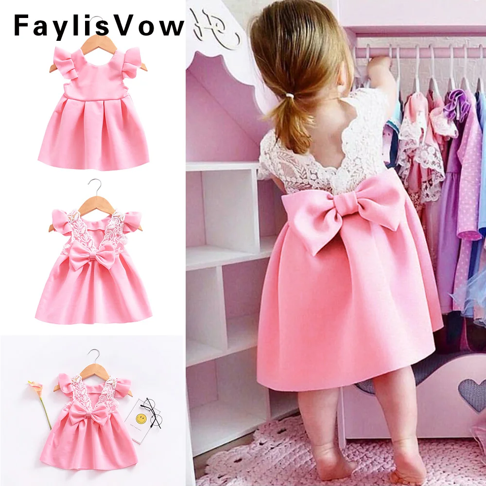 Lace Backless Princess Dress Birthday Vestido Summer Toddler Girl Party Wedding birthday Dress Bow Ruffled Backless Sundress Lace Backless Princess Dress Birthday Vestido Summer Toddler Girl Party Wedding birthday Dress Bow Ruffled Backless Sundress