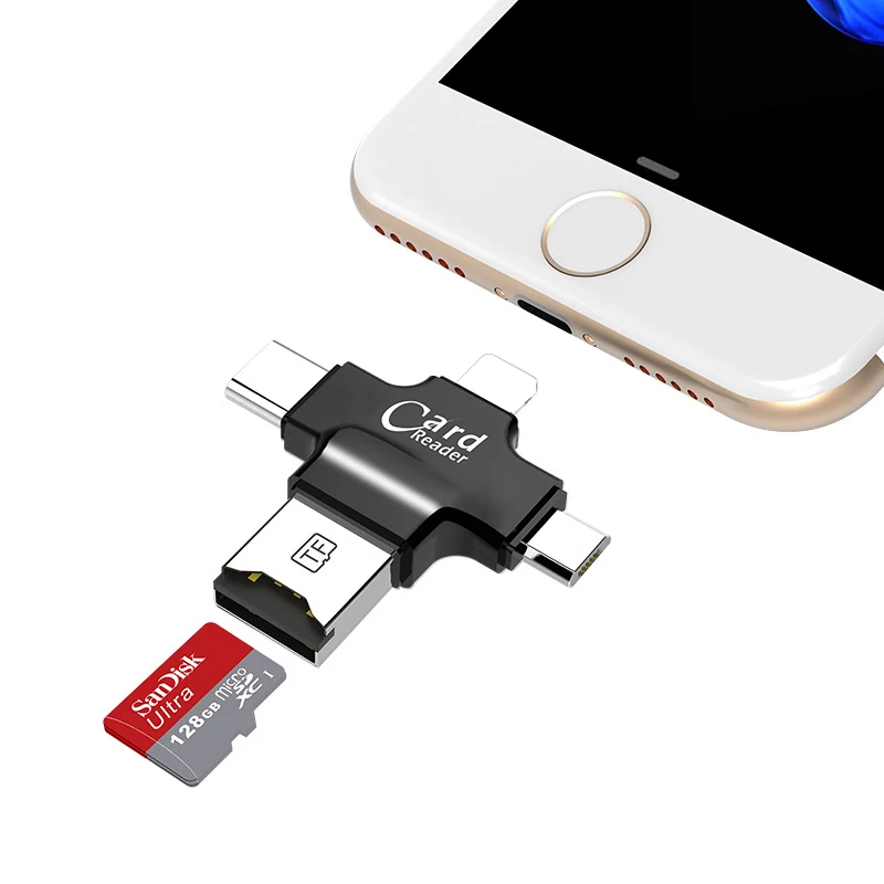 Мини 4 в 1 Micro SD microsd TF кард-ридер для iPhone Xs XR 5 6 7 8 PLUS type C Micro USB для iPad для Macbook OTG Android PC