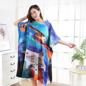 

Dolphin Whale Printing Sports Towel Breathable Hooded Bathrobe Microfiber Towels Adult Beach Changing Robe Bath Towel Outdoor