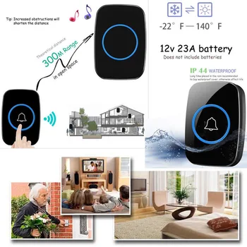 

300M Waterproof LED Wireless Doorbell EU/UK/US Plug 38 Songs Chime Bells _WK