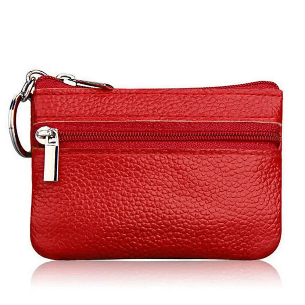 Женский футляр для монет и ключей на молнии кожаный кошелек сумка для мелочи мягкий кошелек футляр для ключей кошелек сумочка - Цвет: Красный