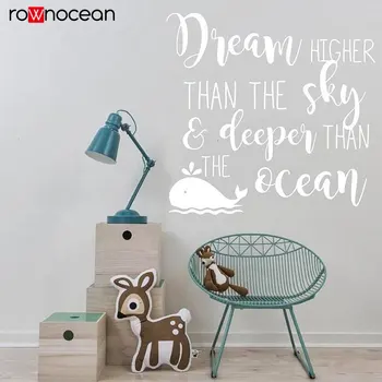 

Dream Higher Than The Sky Inspirational Quote Decal- Cute Cartoon Shark Ocean Decal Nursery Wall Vinyl Sticker Family Decor 3032