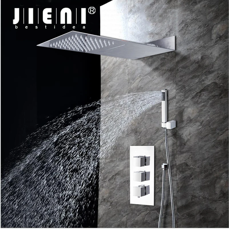 

Luxury Chrome Brass Rain Waterfall Shower Set Faucet Wall Mounted with ABS Handshower With Control Valve