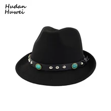 Для мужчин Для женщин шерстяного фетра официальная Вечеринка джаз шляпа Федора с заклепками унисекс джаз шляпа Кепки Европейский США 6 цветов GH-331