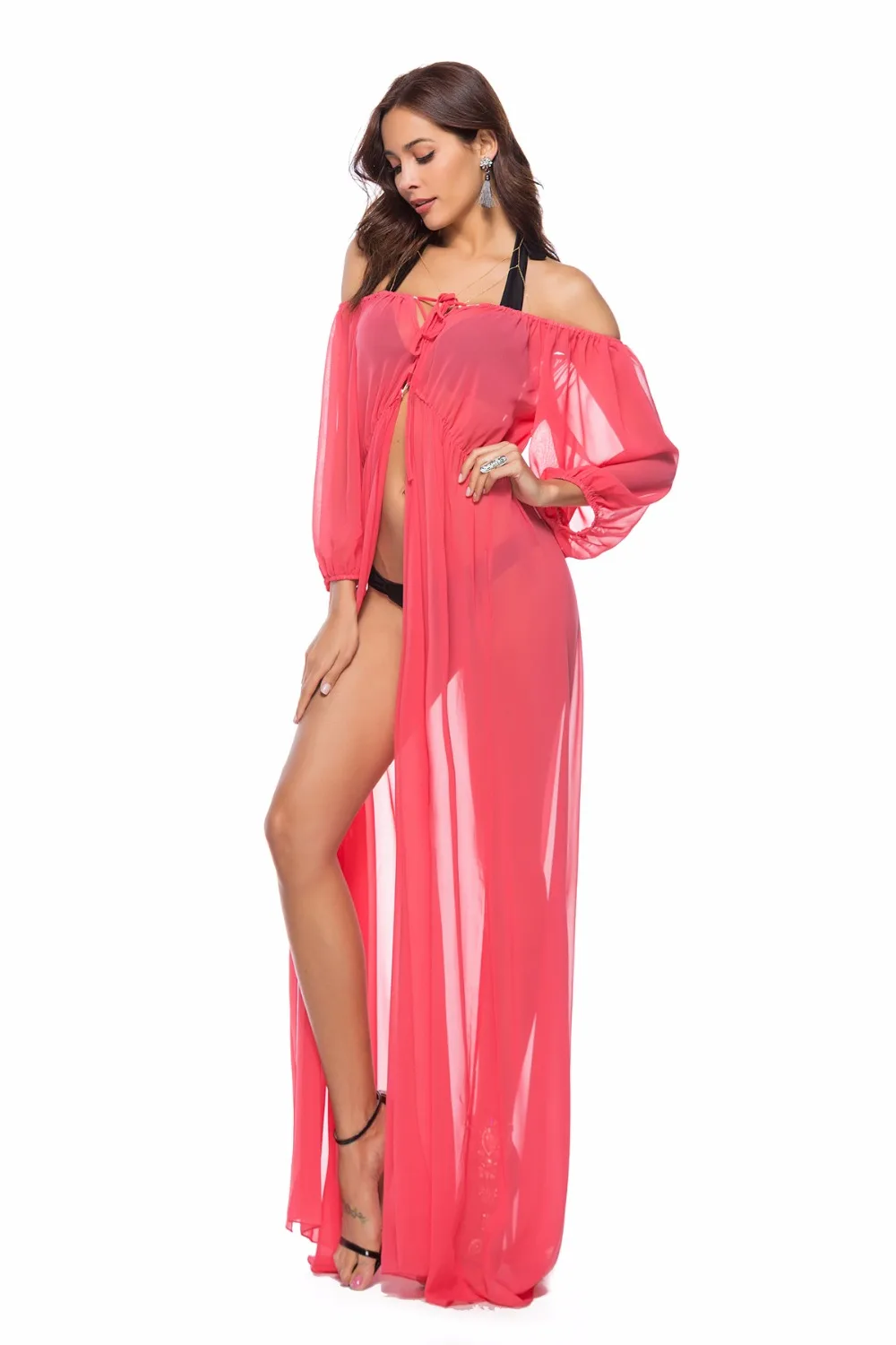 Новое шифоновое пляжное длинное платье Robe de Plage летнее Бикини cover up Saida de Praia парео пляжное женское накидка на купальный костюм туника