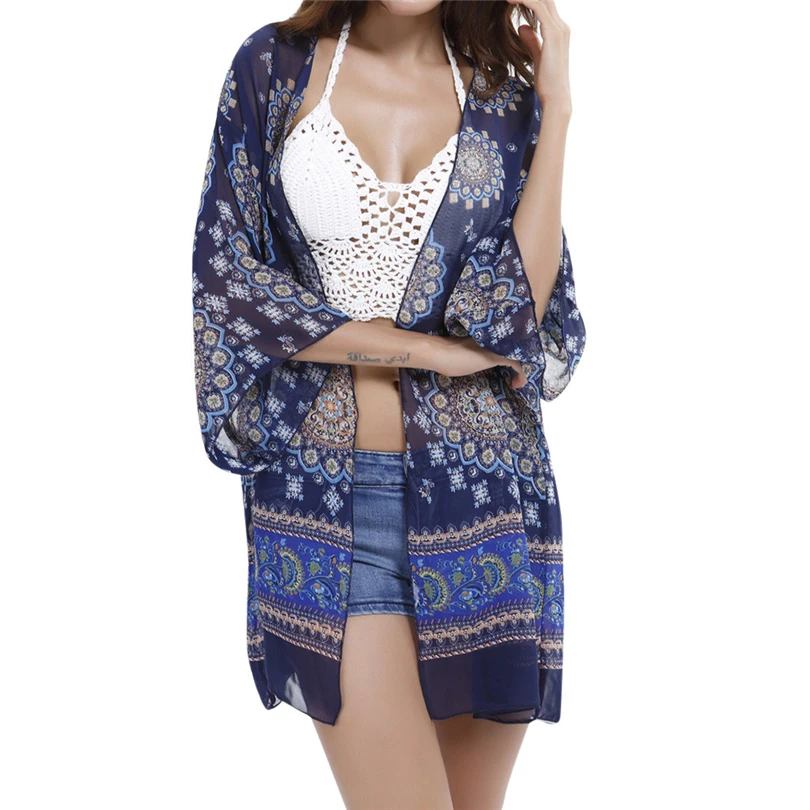 

2019 Women's Bikini Cover Up Sexy See-Through Chiffon Swimsuit Smock Swimwear Crochet Bathing Suit Sunscreen Beach Dress A30