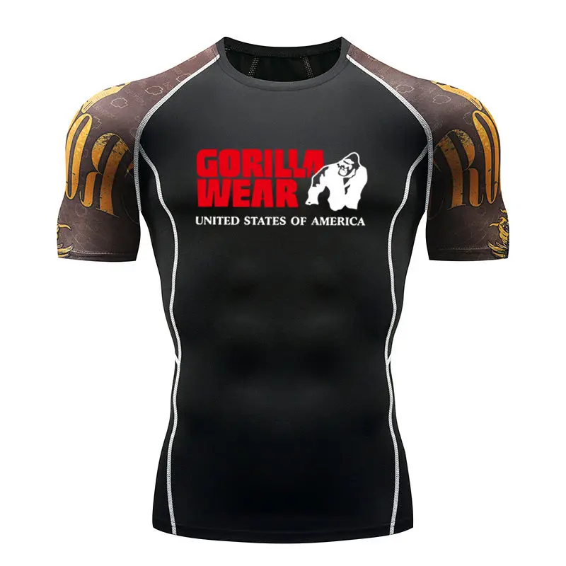 Мужская футболка для бега бодибилдинг спортивная одежда брендовый