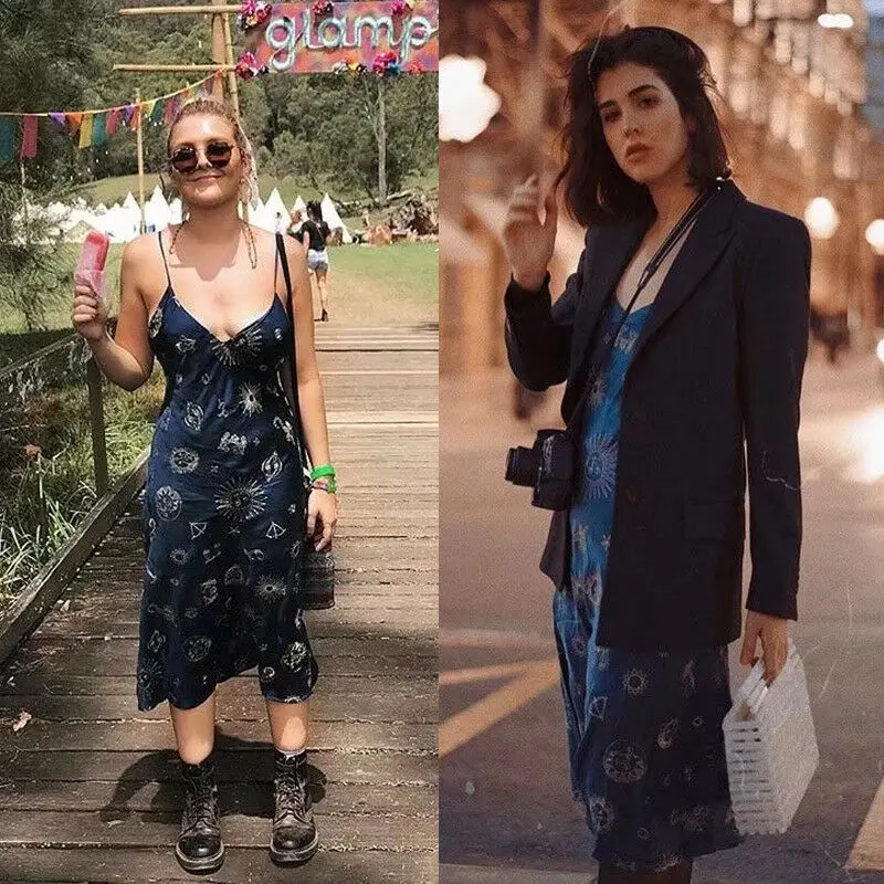 

The 1996 Zodiac Celestial Embroidery Satin Par Women Midi Dress Realisation Star