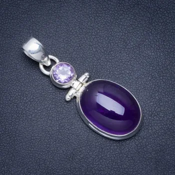 

Natural Amethyst Handmade Unique 925 Sterling Silver Pendant 1.5" A0036