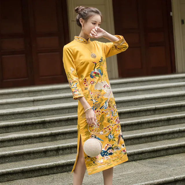 2019 summer women chinese traditional cheongsam dress female evening