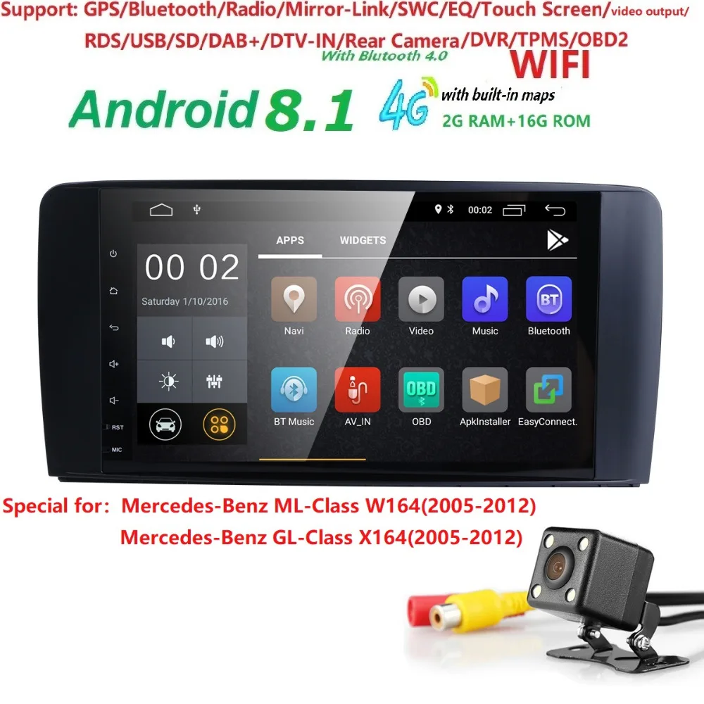 

2din Car Radio gps Android 8.1 NO-DVD Multimedia Player for Mercedes Benz ML W164 ML300 GL X164 GL320 350 420 450 500 R W251280