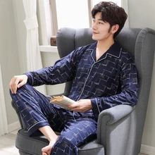 Новые осенние мужские хлопковые повседневные клетчатые Пижамные комплекты в горошек мужские классические длинные рукава отложной воротник зимняя одежда для дома