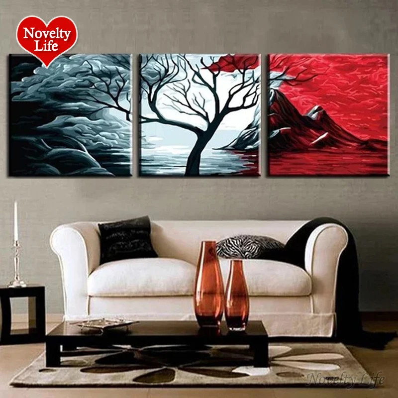 

DIY Frame Oil Painting by Numbers Volcano Drawing Coloring Canvas Hand Painted Wall Sticker Landscape Home Paint Gift 3 Pcs/Set