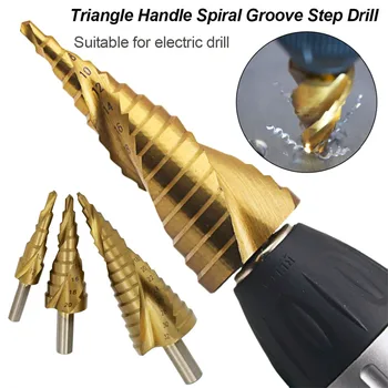

3Pcs/set 4-12/20/32mm Metric Spiral Flute Pagoda Shape Hole Cutter HSS Steel Cone Drill Bit Set HSS Steel Step Sharpening
