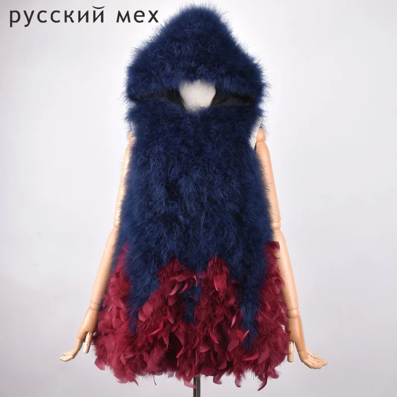 Женский зимний жилет из 100% натурального пера страуса с турецким пером капюшоном