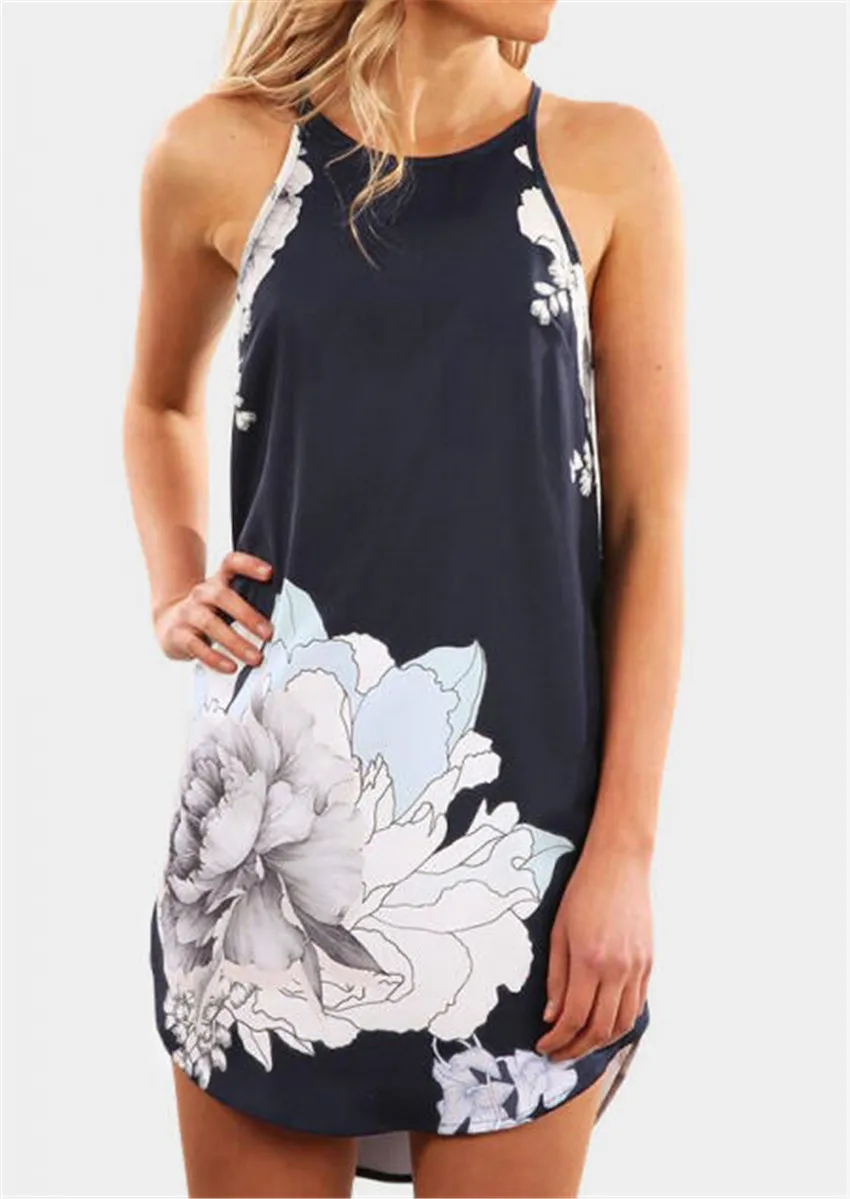 

Floral Sleeveless Mini Dress 2019 New Summer Dress Women Halter Sexy Mini Dresses Female vestidos de verano party dresses