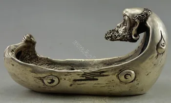 

Crafts statue Collectible Decorated Silver Plate Copper Bodhidharma Buddha Branch Boat Statue halloween