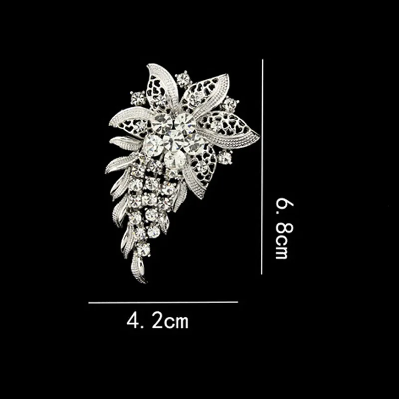 Винтажная серебряная брошь прозрачный горный хрусталь лист цветок брошь булавка для женщин свадебное платье аксессуары