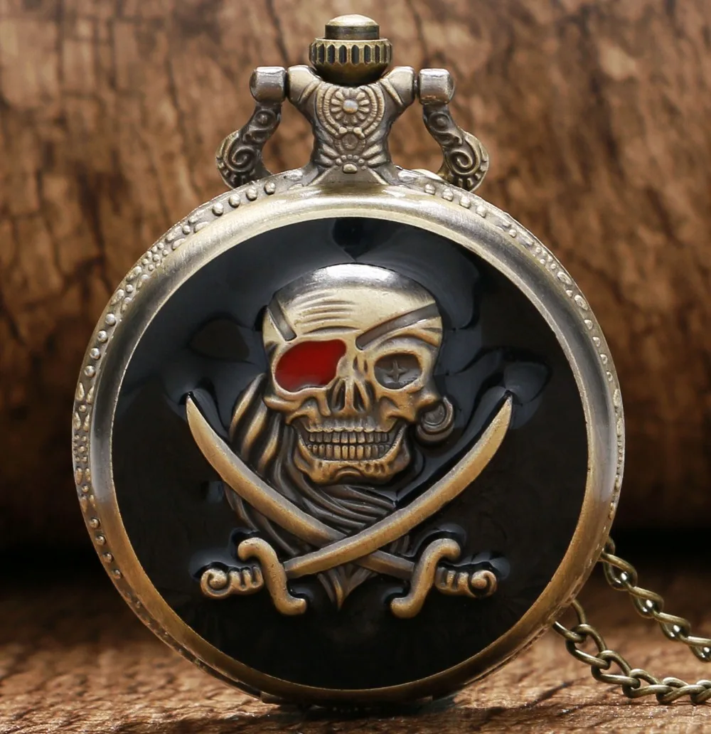 

Vintage Pirates Skull in One Piece Steampunk Pocket Watch P419