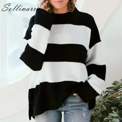 Sollinarry/Женский вязаный свитер большого размера, 2 цвета, осенняя зимняя вязаная одежда, свитер, пуловеры, Женский Повседневный свитер, Топ