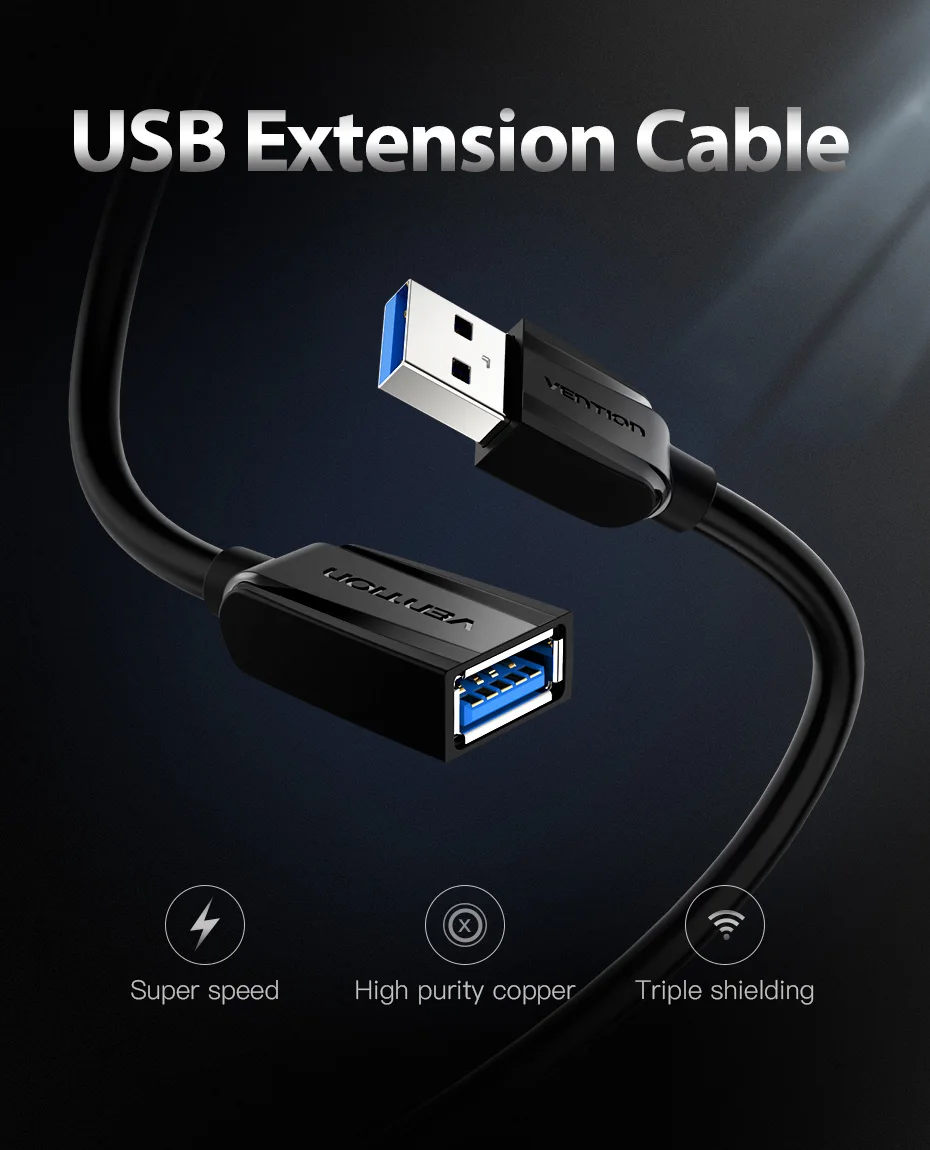 Vention USB3.0 кабель-удлинитель USB 3,0 кабель для камеры PC PS4 Xbox Smart tv высокоскоростное зарядное устройство и кабель USB 3,0 2,0 удлинитель