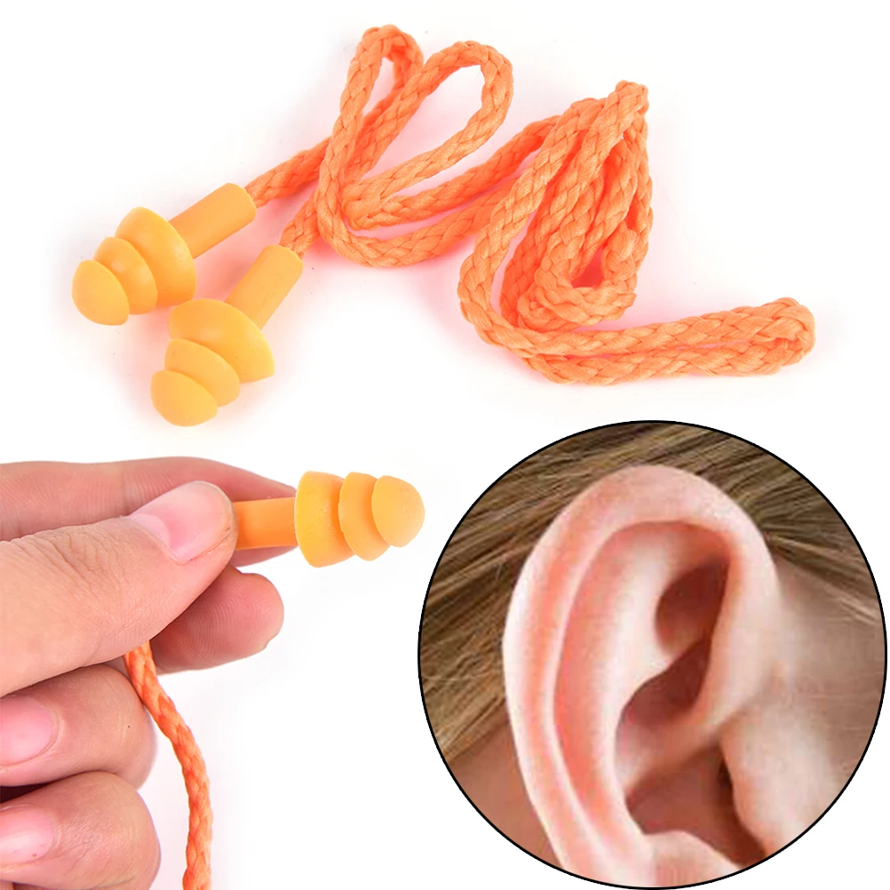 

5PCS Professional Adult Swimming Ear Plug Flat Shape Soft Silicone Waterproof Elastic Rubber String With Line Swimming Ear Plug
