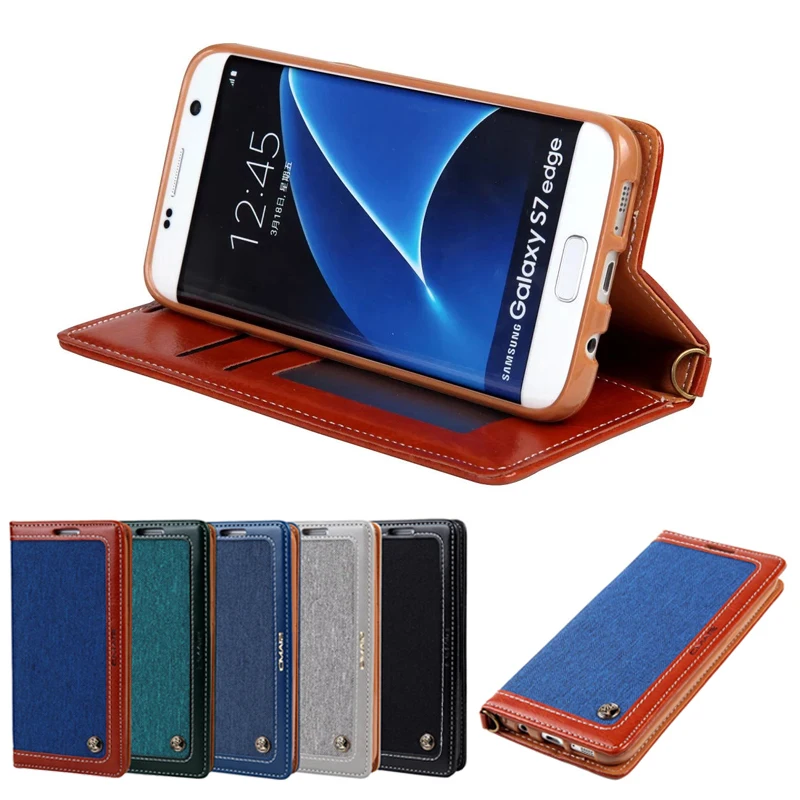 

CMAI2 Denim Flip Wallet Phone Cases For Samsung Galaxy S7 Edge Case Leather Magnetic Cover For S7 Case With Stand Card Slots