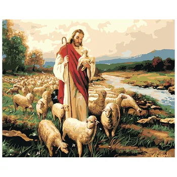 

Painting By Numbers DIY Dropshipping 40x50 50x65cm Jesus and Lamb Oil Painting Figure Canvas Wedding Decoration Art picture Gift
