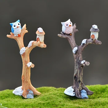 

DIY Resin Owl Tree Branch Mini Crafts Miniatures Fairy Garden Ornaments Bonsai Micro Landscape Garden Dollhouse Decoration