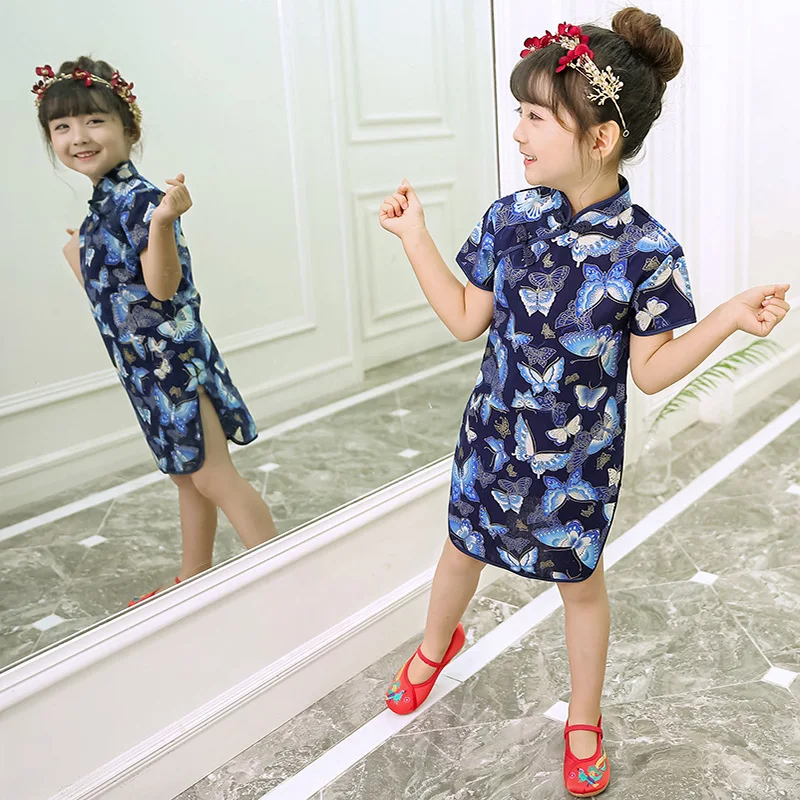 Qipao/платья для маленьких девочек коллекция года, модная новогодняя Детская одежда в китайском стиле Одежда для девочек, Cheongsam платье с цветочным рисунком