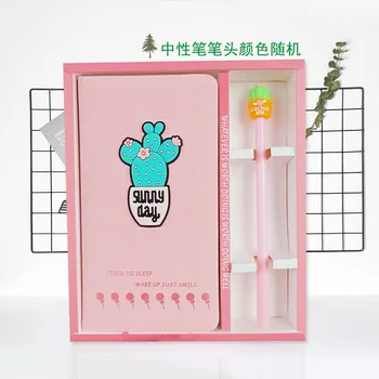 

New Arrival Cute Blue Cactus Notebook gel pen set with box Weekly Planner School Office Supplies Kawaii Stationery