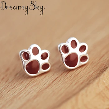 

DreamySky 100% Real 925 Sterling Silver Footprint Cat Earrings For Women Fashion Statement Jewelry Pendientes joyas de plata 925