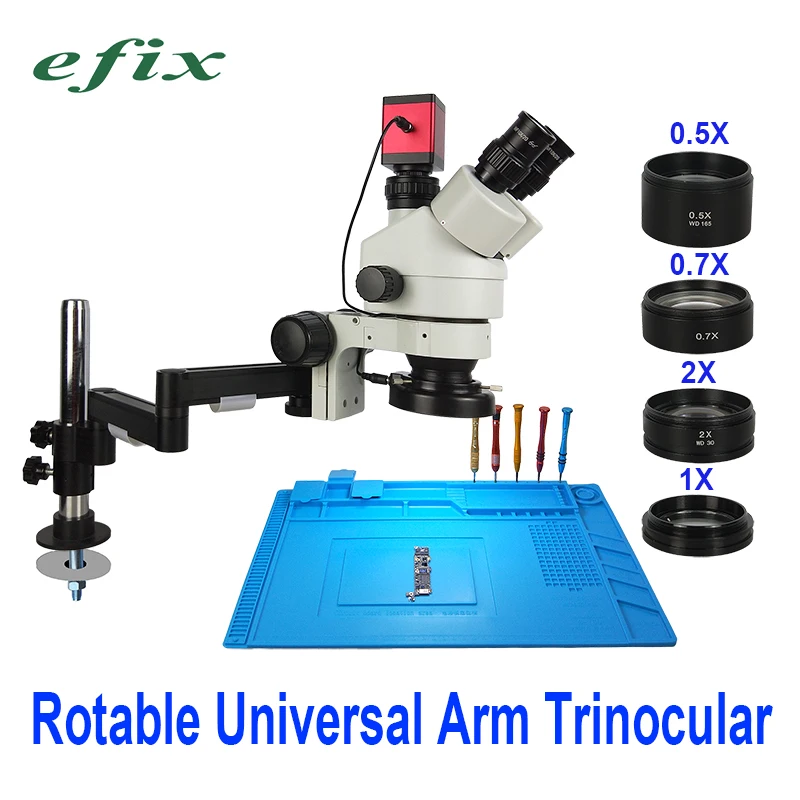 

efix 13MP 3.5-90X Rotable Universal Arm Stand Trinocular Microscope HDMI VGA Camera Soldering Stereo Continus Zoom Phone Repair