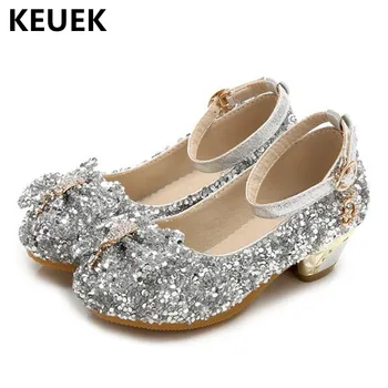 

New Children Shoes Girls Princess High-heeled Leather Shoes Kids Student Rhinestone Dance Shoes Baby Toddler Crystal shoes 041