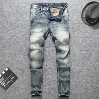 

Italian Vintage Designer Men Jeans Top Quality Light Color Printed Jeans Slim Fit Cotton Stretch Pants Brand Classical Jeans Men
