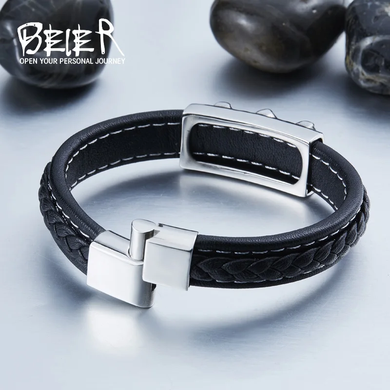 BEIER Wholesale Dropshipping Man's High Quality Genes Leather Simple Style 3 Buddha Bracelet Bangle For Man BC-L017