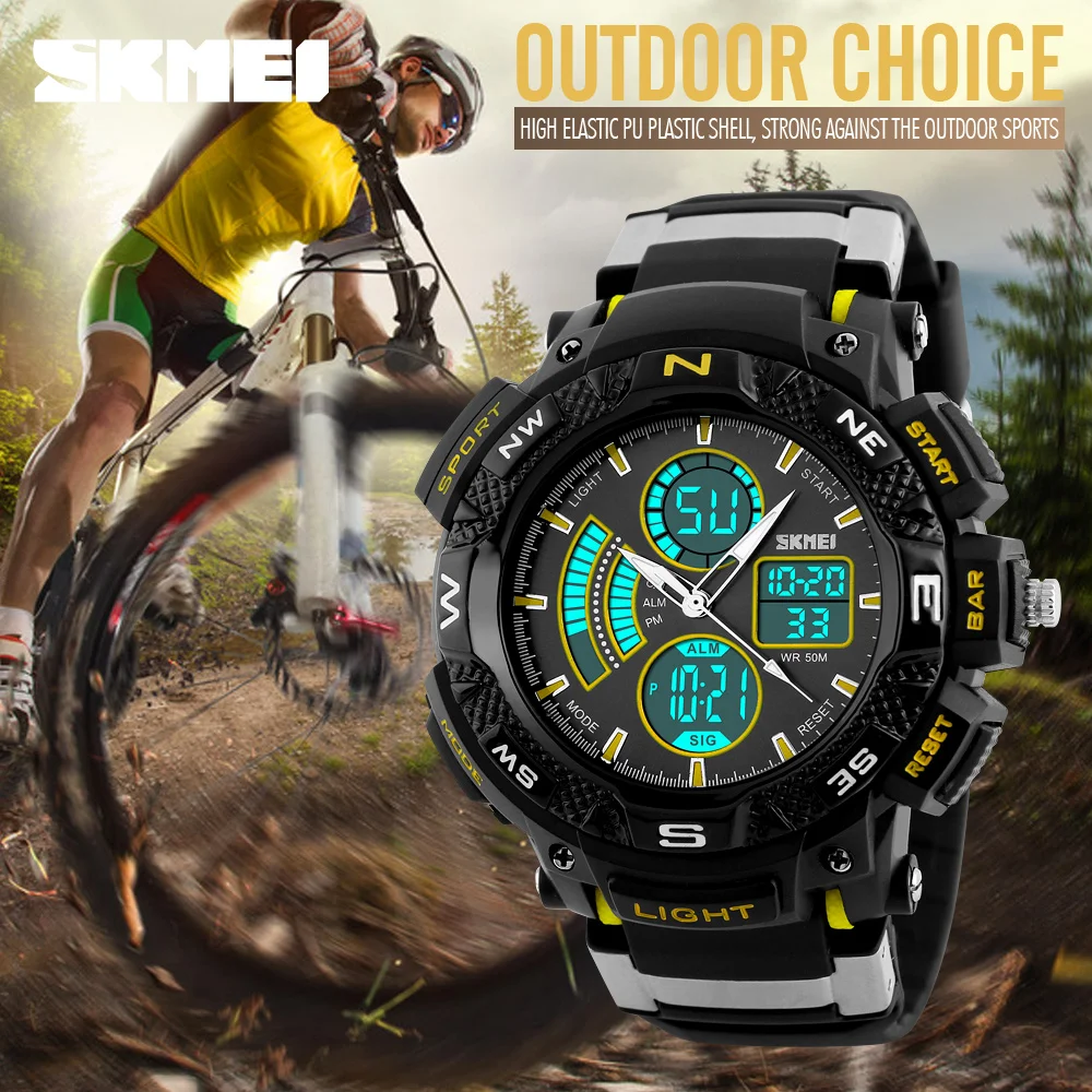 

SKMEI Brand Men Sports Watches Dual Time Zone Analog LED Digital Quartz Watch Fashion Student Outdoor Multifunction Wristwatch
