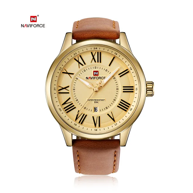 NAVIFORCE Топ бренд часы для мужчин Мода Бизнес Кварцевые часы водонепроницаемый Дата наручные часы Рим мужские часы Relogio Masculino - Цвет: GGBN