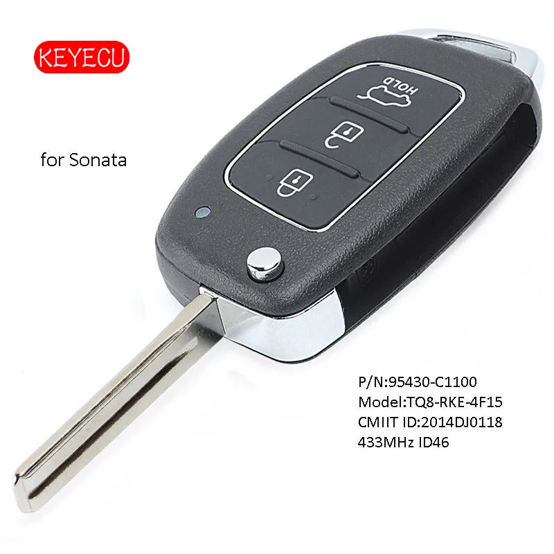 

Keyecu Flip Remote Key 3 Button Fob 433MHz ID46 Chip for Hyundai Sonata 2015-2017 P/N: 95430-C1100