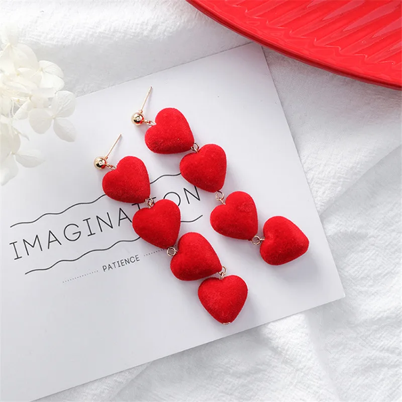 Милые красные серьги-гвоздики с помпоном для женщин, корейский стиль, подарок на год - Окраска металла: 8