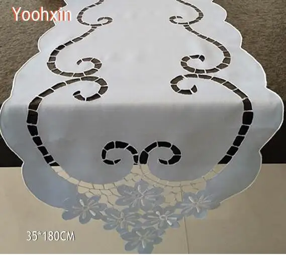 

35*180cm Modern Blue Embroidery bed Table Runner flag cloth cover Easter Lace tea coffee tablecloth dining kitchen Wedding decor