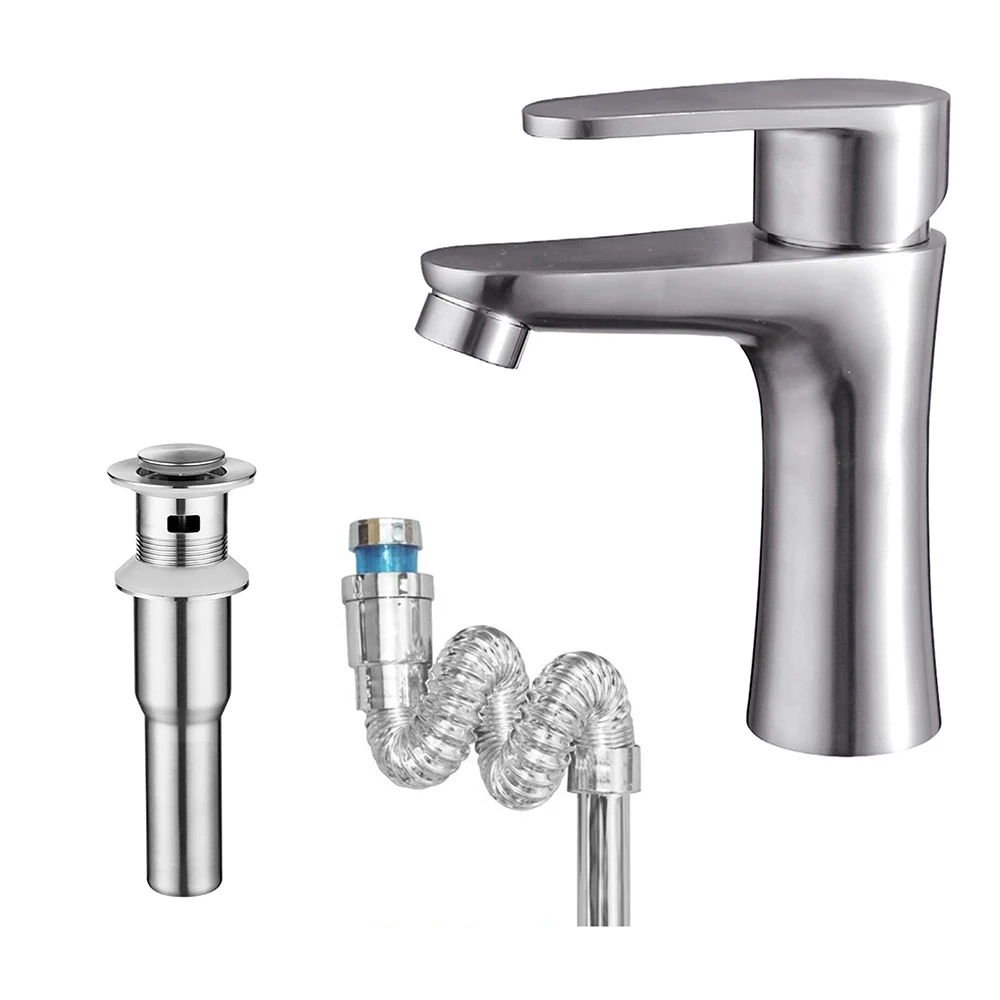 Nickel Single Handle Basin Faucet Hot Cold Mixer Tap Bathroom With Drain Brushed For Washing pipe | Обустройство дома