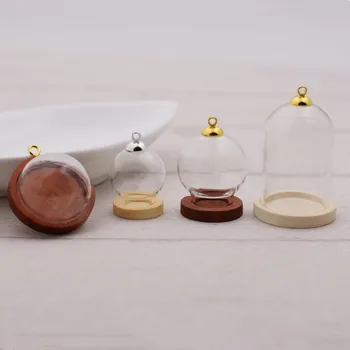 

5sets/lot 38*25mm glass globe bottle wood base beads cap set glass vial cover dome glass bottle cute charms