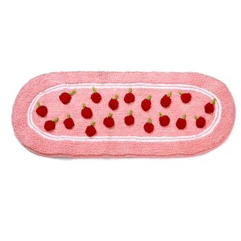 

Super Soft Shag Strawberry Oval Pink Rug Machine Washable Non-slip Shaggy Flush Carpet for Hallway/Bedroom/Bathroom Bath Mats