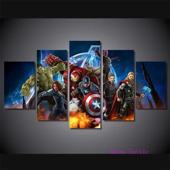 

The Avengers Captain America Iron Man Hulk-2 5 Pieces Canvas Painting Print Living Room Home Decor Modern Wall Art Oil Painting