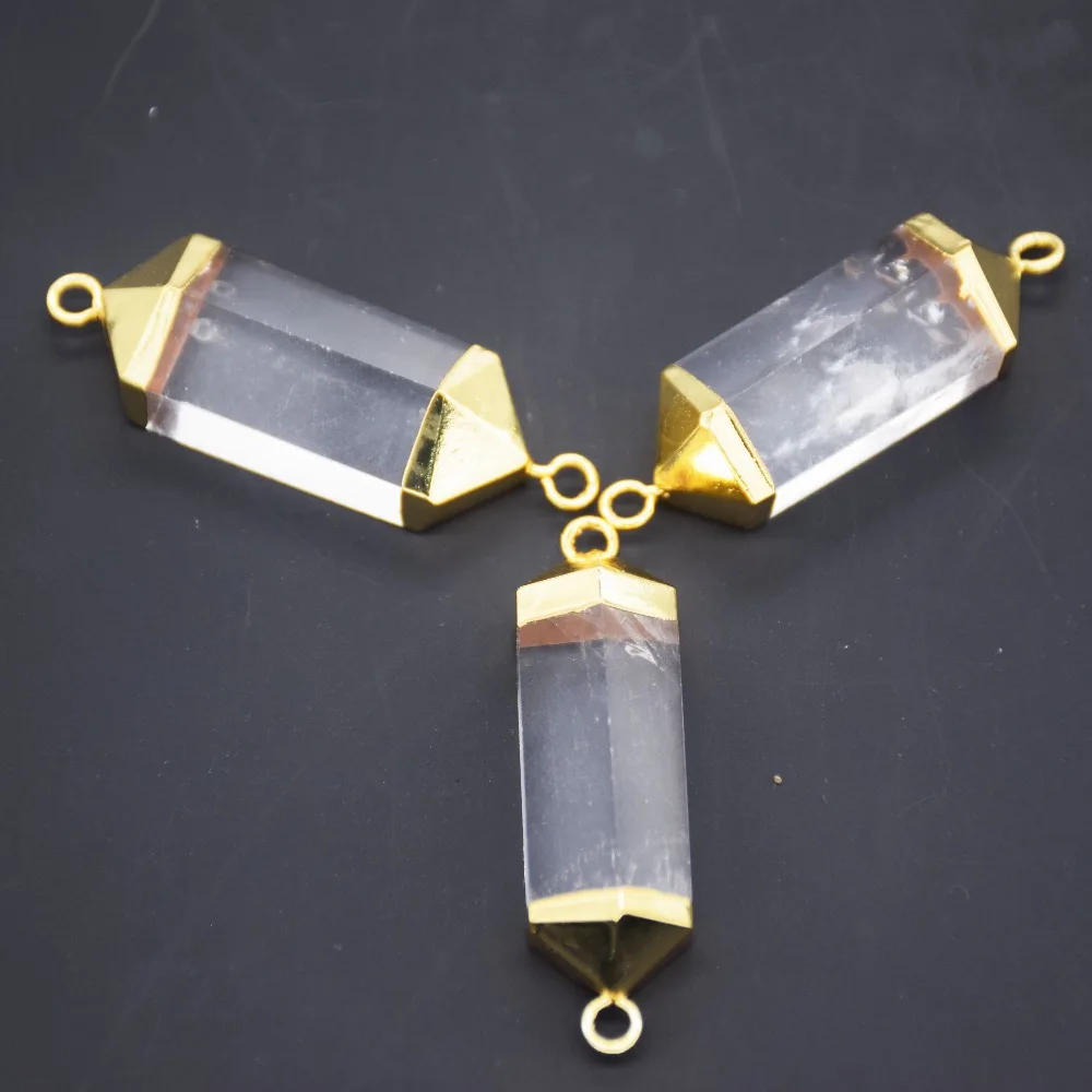 

5 pcs Fashion Jewelry Natural Gem Stone Hexagonal connector for necklace white clear crystal quartz connector for women gift